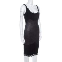 مملوكة مسبقًا Diane Von Furstenberg Silver and Black Lace Paneled Olivette Sheath Dress M