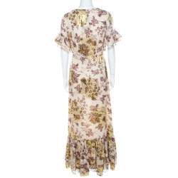 Pre Owned Diane Von Furstenberg Raisin Floral Print Lurex Insert Ruffled Jane Maxi Dress S