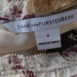 Pre Owned Diane Von Furstenberg Raisin Floral Print Lurex Insert Ruffled Jane Maxi Dress S