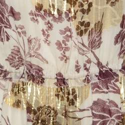 Pre Owned Diane Von Furstenberg Raisin Floral Print Lurex Insert Ruffled Jane Maxi Dress S