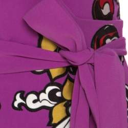 Pre Owned Diane von Furstenberg Crepe Floral Applique Violette Soft Iris Wrap Dress XS
