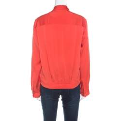 Pre Owned Diane von Furstenberg Brick Red Silk Cross Over Front Issie Blouse L