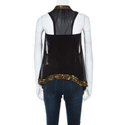 Pre Owned Diane Von Furstenberg Black Silk Chiffon Gold Sequin Embellished Ellowyn Sleeveless Vest M