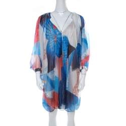 Pre Owned Diane Von Furstenberg Blue Batik Land Print Fleurette Kaftan Dress M