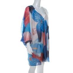 Pre Owned Diane Von Furstenberg Blue Batik Land Print Fleurette Kaftan Dress M