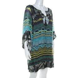Pre Owned Diane Von Furstenberg Blue Deco Print Silk Tabalah Tunic Dress M