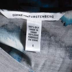 Pre Owned Diane Von Furstenberg Blue Printed Silk Wrap Begona Dress M