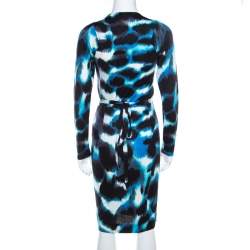 Pre Owned Diane Von Furstenberg Blue Printed Silk Wrap Begona Dress M
