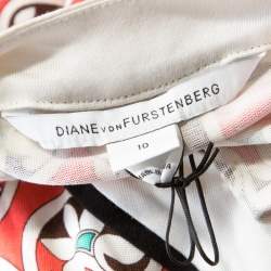 Pre Owned Diane von Furstenberg Coral Pink Floral Print Keyhole Neck Dress L