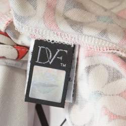 Pre Owned Diane von Furstenberg Coral Pink Floral Print Keyhole Neck Dress L