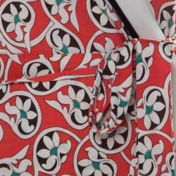 Pre Owned Diane von Furstenberg Coral Pink Floral Print Keyhole Neck Dress L