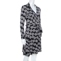 Pre Owned Diane Von Furstenburg Black & White Love Knot Print T72 Wrap Dress M