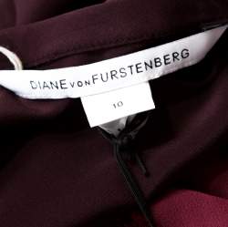 Pre Owned Diane Von Furstenberg Burgundy Silk and Lace Bodice Branwen Blouse L 