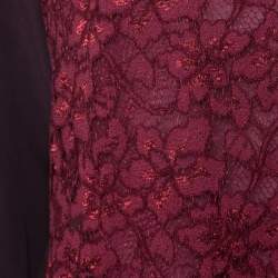 Pre Owned Diane Von Furstenberg Burgundy Silk and Lace Bodice Branwen Blouse L 