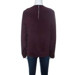 Pre Owned Diane Von Furstenberg Burgundy Silk and Lace Bodice Branwen Blouse L 