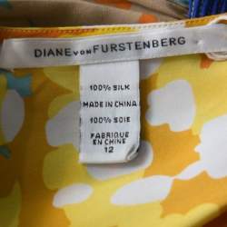 Pre Owned Diane von Furstenberg Multicolor Printed V-Neck Asymmetric Hem Sleeveless Top L