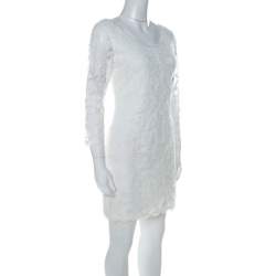 Pre Owned Diane von Furstenberg Off White Long Sleeve Zarita Lace Dress S