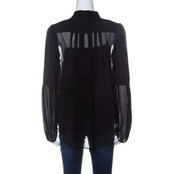 Pre Owned Diane Von Furstenberg Black Chiffon Bishop Sleeve Isolde Top L