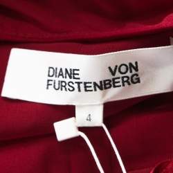 Pre Owned Diane von Furstenberg Red Silk Asymmetric Side Slit Gown S