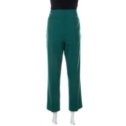 Diane Von Furstenberg Green Stretch Wool Pleated High Waist Trousers L