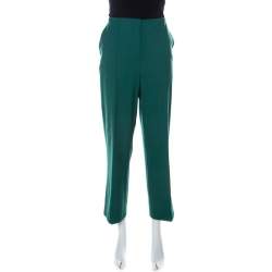 Diane Von Furstenberg Green Stretch Wool Pleated High Waist Trousers L