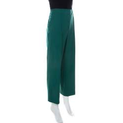 Diane Von Furstenberg Green Stretch Wool Pleated High Waist Trousers L