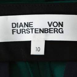 Diane Von Furstenberg Green Stretch Wool Pleated High Waist Trousers L