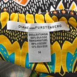 Pre Owned Diane Von Furstenberg Multicolor Printed Silk Strapless Maxi Farrin Dress XL