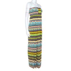 Pre Owned Diane Von Furstenberg Multicolor Printed Silk Strapless Maxi Farrin Dress XL