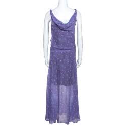 Pre Owned Diane Von Furstenberg Purple Printed Chiffon Tadd Maxi Dress M