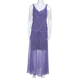 Pre Owned Diane Von Furstenberg Purple Printed Chiffon Tadd Maxi Dress M