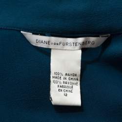 Pre Owned Diane Von Furstenberg Teal Crepe Long Sleeve Tunisia Dress L