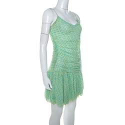 Pre Owned Diane Von Furstenberg Green printed Silk Mesh Drop Waist Louie Dress M