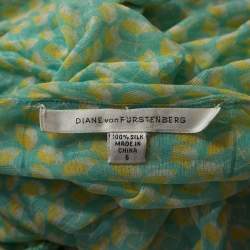 Pre Owned Diane Von Furstenberg Green printed Silk Mesh Drop Waist Louie Dress M