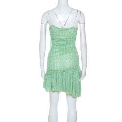 Pre Owned Diane Von Furstenberg Green printed Silk Mesh Drop Waist Louie Dress M