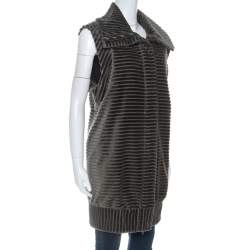 Pre Owned Diane Von Furstenberg Grey Velvet Zip Front Vest L