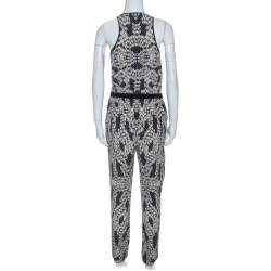 Pre Owned Diane Von Furstenberg Black Printed Silk Shany Jumpsuit M