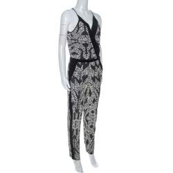 Pre Owned Diane Von Furstenberg Black Printed Silk Shany Jumpsuit M