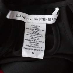 Pre Owned Diane Von Furstenberg Black and Red Silk Kiandra Wrap Dress M
