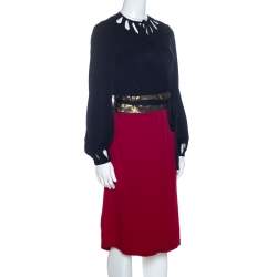 Pre Owned Diane Von Furstenberg Black and Red Silk Kiandra Wrap Dress M