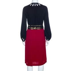 Pre Owned Diane Von Furstenberg Black and Red Silk Kiandra Wrap Dress M