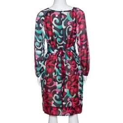 Pre Owned Diane Von Furstenberg Multicolor Printed Eribec Long Sleeve Dress M