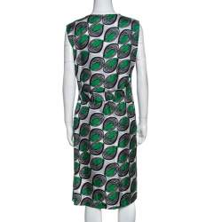 Pre Owned Diane Von Furstenberg Green Printed Silk Ruffled Talba Dress L