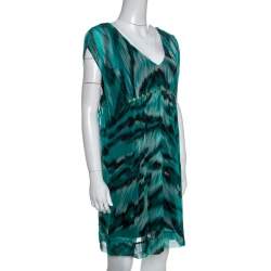 Pre Owned Diane Von Furstenberg Green Printed Silk Embellished Simea Dress M