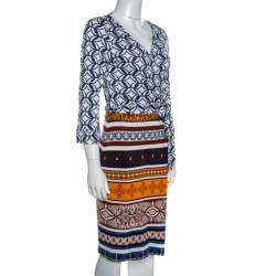 Pre Owned Diane Von Furstenberg Multicolor Printed New Julian Two Desert Band Wrap Dress M