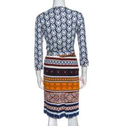 Pre Owned Diane Von Furstenberg Multicolor Printed New Julian Two Desert Band Wrap Dress M