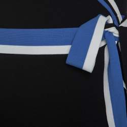 Pre Owned Diane Von Furstenberg Black Knit Striped Detail Wrap Dress S 