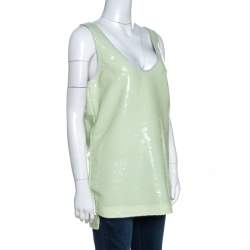 Pre Owned Diane Von Furstenberg Light Green Sequined Desta Tank Top M
