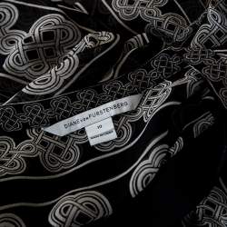 Pre Owned Diane Von Furstenberg Monochrome Knot Print Silk Harlow Blouse L