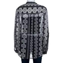 Pre Owned Diane Von Furstenberg Monochrome Knot Print Silk Harlow Blouse L